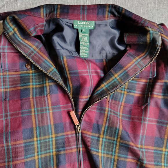LAUREN Ralph Lauren Shirt Jacket Womens Medium Worsted Wool Front Zip Plaid Camp - Picture 7 of 11